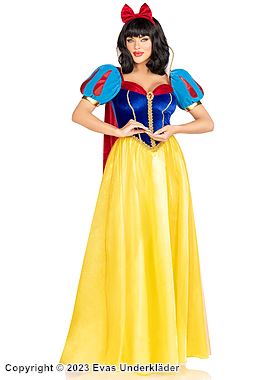 Snow White, costume dress, rhinestones, puff sleeves, stay up collar